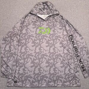 HUK Fishing x Daiwa Performance Hoodie Men's XXXL Gray Camo Stretch UPF 50
